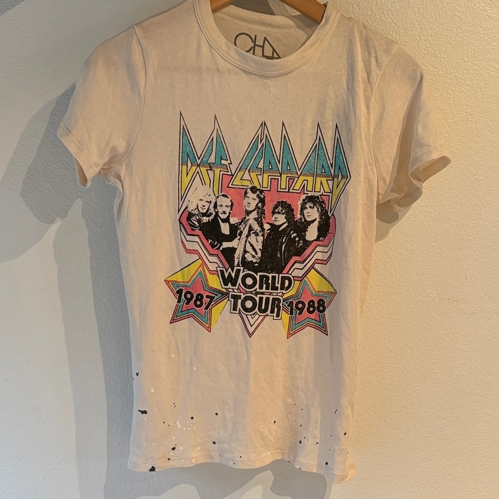 🆕 Chaser |Evereve| Def Leppard World Tour ‘87 Graphic Band Tee, Cream, Size S - Picture 4 of 12